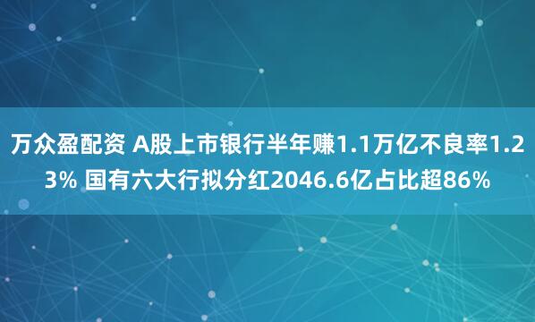 万众盈配资 A股上市银行半年赚1.1万亿不良率1.23% 国有六大行拟分红2046.6亿占比超86%